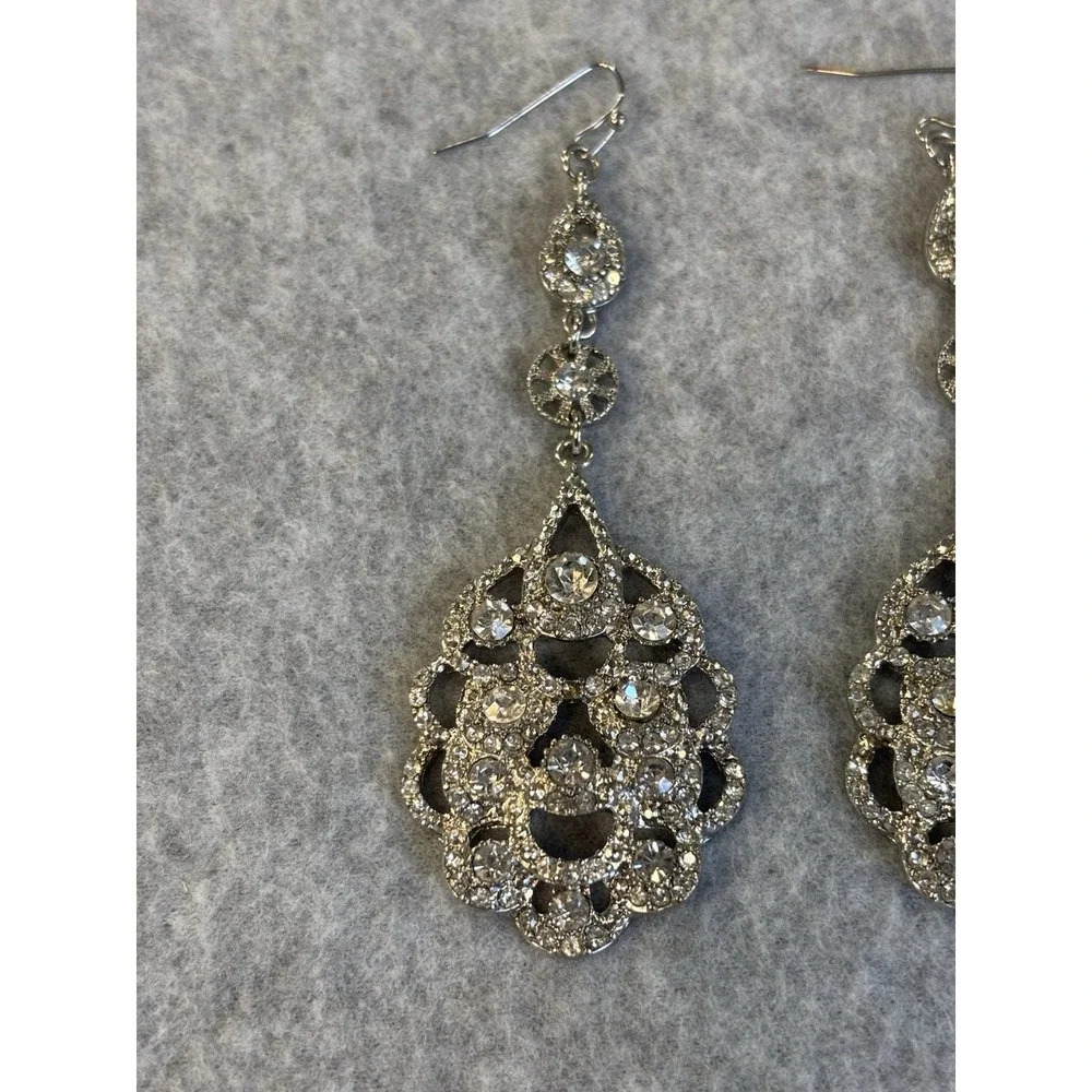 Goth Coquette Crystal Chandelier Earrings Silver Tone Whimsigoth Prom Statement